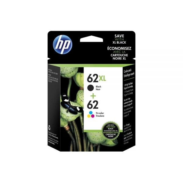 HP 62XL/62 High-Yield Black And Tri-Color Ink Cartridges, Pack Of 2, N9H67FN 3 HP 62XL/62 High-Yield Black And Tri-Color Ink Cartridges, Pack Of 2, N9H67FN