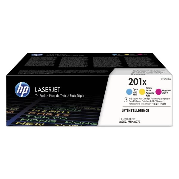 HP 201X, (CF253X-M) 3-Pack High-Yield Cyan/Magenta/Yellow Original LaserJet Toner Cartridges 3 HP 201X, (CF253X-M) 3-Pack High-Yield Cyan/Magenta/Yellow Original LaserJet Toner Cartridges