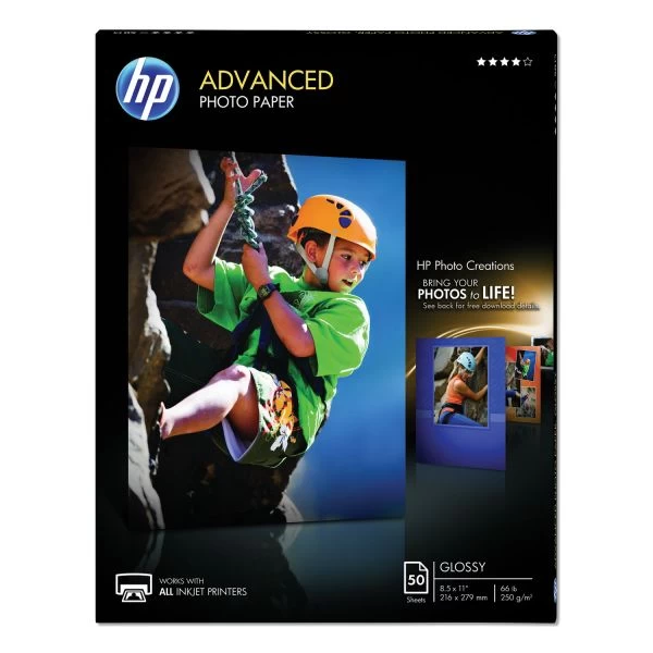 HP Advanced Photo Paper, 10.5 Mil, 8.5 X 11, Glossy White, 50/Pack 3 HP Advanced Photo Paper, 10.5 Mil, 8.5 X 11, Glossy White, 50/Pack