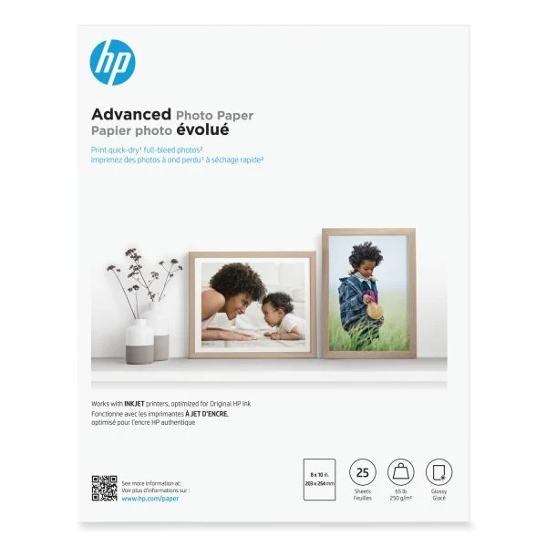 HP Advanced Photo Paper, 10.5 Mil, 8 X 10, Glossy White, 25/Pack 3 HP Advanced Photo Paper, 10.5 Mil, 8 X 10, Glossy White, 25/Pack