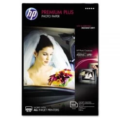 HP Premium Plus Photo Paper, 11.5 Mil, 4 X 6, Soft-Gloss White, 100/Pack