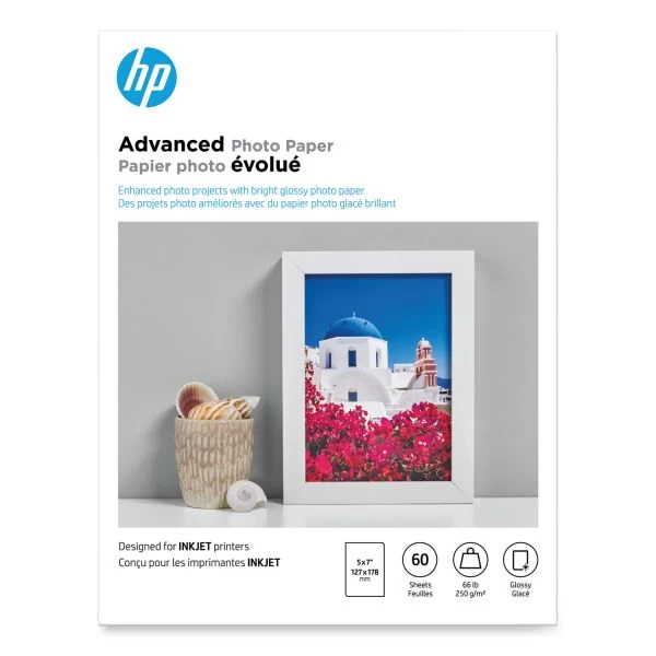 HP Advanced Photo Paper, 10.5 Mil, 5 X 7, Glossy White, 60/Pack 3 HP Advanced Photo Paper, 10.5 Mil, 5 X 7, Glossy White, 60/Pack