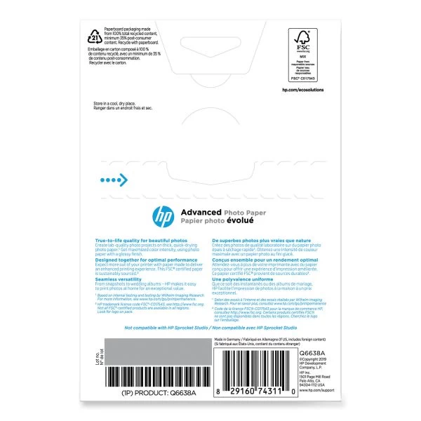 HP Advanced Photo Paper, 10.5 Mil, 4 X 6, Glossy White, 100/Pack 9 HP Advanced Photo Paper, 10.5 Mil, 4 X 6, Glossy White, 100/Pack - Image 7