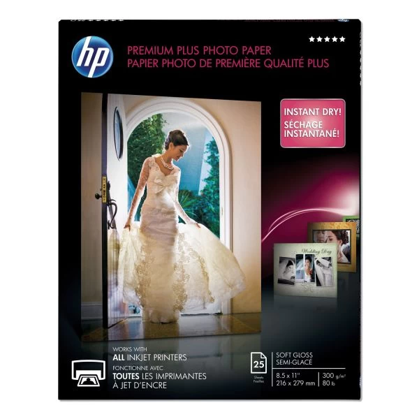 HP Premium Plus Photo Paper, 11.5 Mil, 8.5 X 11, Soft-Gloss White, 25/Pack 3 HP Premium Plus Photo Paper, 11.5 Mil, 8.5 X 11, Soft-Gloss White, 25/Pack