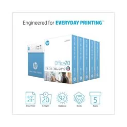 HP Papers Office20 Paper, 92 Bright, 20 Lb Bond Weight, 8.5 X 11, White, 500 Sheets/Ream, 5 Reams/Carton -HP Treasure Shop 6bee7da98e43790216840f85e9e0c040ca