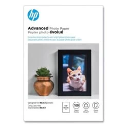 HP Advanced Photo Paper, 10.5 Mil, 4 X 6, Glossy White, 100/Pack