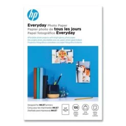 HP Everyday Glossy Photo Paper, 8 Mil, 4 X 6, Glossy White, 100/Pack