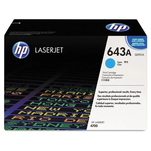 HP 643A, (Q5951A) Cyan Original LaserJet Toner Cartridge 3 HP 643A, (Q5951A) Cyan Original LaserJet Toner Cartridge