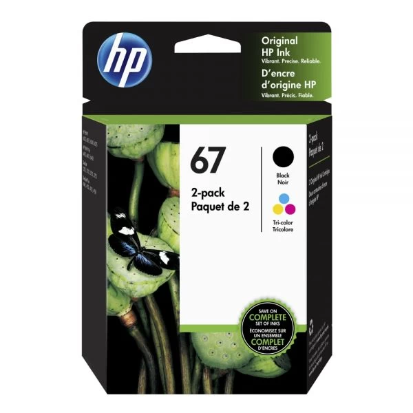 HP 67 Black And Tri-Color Ink Cartridges, Pack Of 2, 3YP29AN 3 HP 67 Black And Tri-Color Ink Cartridges, Pack Of 2, 3YP29AN