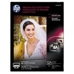 HP Premium Plus Photo Paper, 11.5 Mil, 5 X 7, Glossy White, 60/Pack